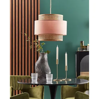 Závěsná lampa přírodní růžová ratan polyesterové stínidlo Boho závěsné světlo osvětlení Beliani