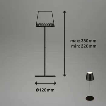 Venkovní osvětlení Briloner Nabíjecí stolní lampa Kiki LED, černá, IP44, 3 000K LED celkem 2,6 W - Doprava zdarma