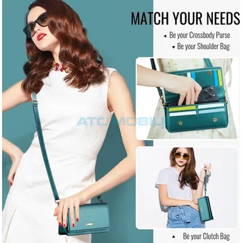 Pouzdro na mobilní telefon Luxusní dámská kabelka CaseMe modrozelená (telefon, karty, RFID blokace, velikost do 7,5") a zpět 78 Kč s ATC Clubem