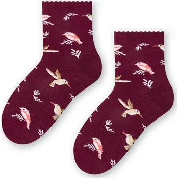 Vínové dívčí ponožky s ptáčky Art.084 XB031, BURGUNDY Velikost: 29/31