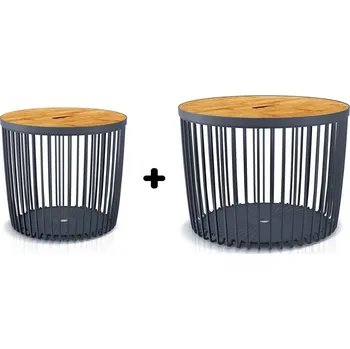 Úložný box Set 2 univerzálních košů s bambusovým víkem, 50 + 100 l, přírodní dřevo / antracit