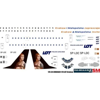 Plastikový model Obtisky Embraer 170 LOT Krakow - PAS-Decals 170-04