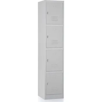 Šatní skříň Kovová šatní skříňka - 4 boxy, 38 x 45 x 185 cm, otočný zámek, šedá - ral 7035