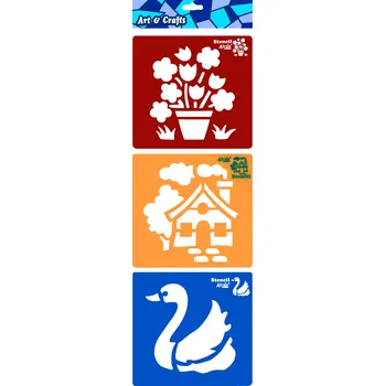 Smt Creatoys Kreslící šablony 3 ks 12 x 12 cm Květina, Dům, Labuť