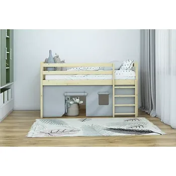 Dětsný nábytek Vyvýšená patrová postel 02 80x180 cm se závěsem borovice masiv - více odstínů