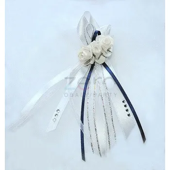 Svatební dekorace Vonička (vývazek) svatební - bílo-tm. modrá s růžičkami