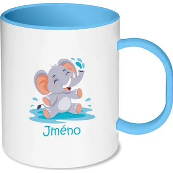 Gravírování Plastový hrnek s modrým vnitřkem a uchem se zvířátky pro děti