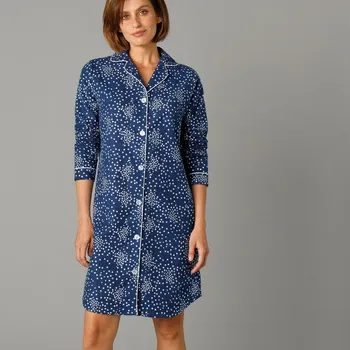 Dámská noční košile Blancheporte Flanelová noční košile s límečkem a potiskem hvězdiček nám.modrá 38/40