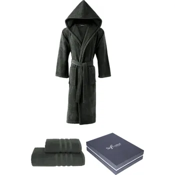 Pánský župan Unisex župan STRIPE + ručník + osuška + dárkový box - Khaki, S + ručník + osuška + box, Soft Cotton