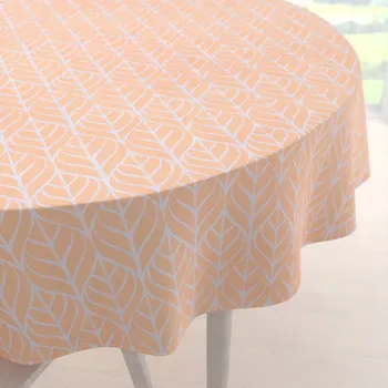 ubrus Bavlněný kulatý ubrus Sandra SA-213 Listy na meruňkově oranžovém Ø 100 cm