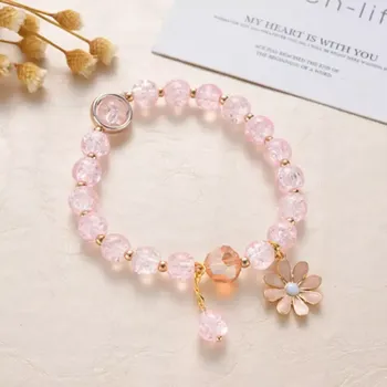 Náramek Korálkový náramek na gumičce - SEDMIKRÁSKA - Světle růžová (Značka: MEITU)