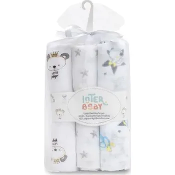 látková plena Interbaby Plenka zvířátka 3 kusy 80 x 80 cm Bílo/šedá