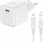 Swissten síťový adaptér gan 1x usb-c 20w power delivery bílý + datový kabel usb-c/lightning 1,2 m -