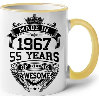 Keramický hrnek k narozeninám s volitelným rokem, Barva Žlutá, Velikost 330 ml, Canvas Keramický hrnek s barevným uchem 1283 - DTF/DTG