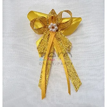 Svatební dekorace Vonička (vývazek) svatební - zlatá-žlutá s perlovým květem