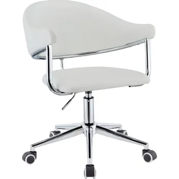 Otočné křeslo ekokůže Arendal na stříbrné podstavě s kolečky - bílé