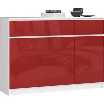 Šatní skříň Komoda K140 3D3SZ bílá/červená lesk