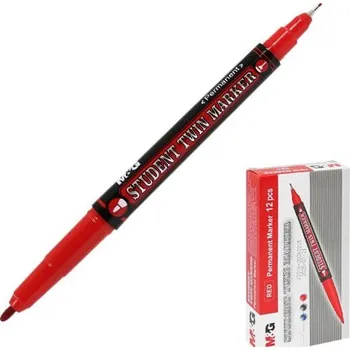 Oboustranný popisovač, 0,5mm + 1 mm, červený