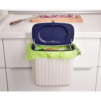 Odpadkový koš Kuchyňský zbytkovník | 7 L | závěsný koš na odpadky s víkem na dvířka kuchyňské linky modrý Dedra