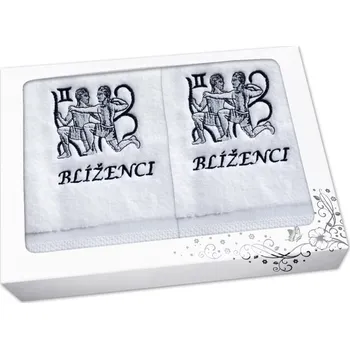 Ručník Luxusní dárková sada ručník + osuška Znamení Blíženci bílá/šedá