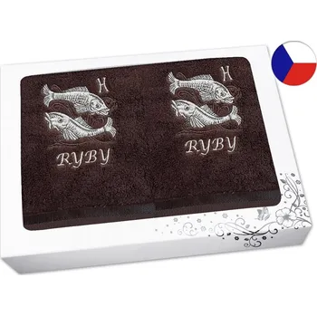 Ručník Luxusní dárková sada ručník + osuška Znamení Ryby hnědá/hnědá