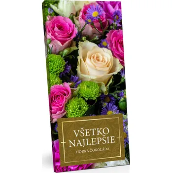 Cukrovinka Selllot, s.r.o., K Hájům 34, 155 00 Praha 5 - Vyrobeno v EU Všetko najlepšie (barevné květy) - Hořká čokoláda 60% 100g SLOVENSKY
