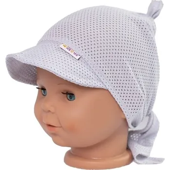 Kojenecký body Dětský síťkovaný šátek s kšiltem na zavazování Uzlík Baby Nellys, šedý, vel. 92/104, Velikost koj. oblečení 92-104 (2-3r)