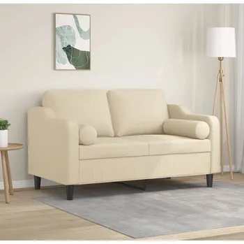 Pohovka vidaXL 2místná pohovka s polštáři 120 cm textil [3200838] Barva: krémová