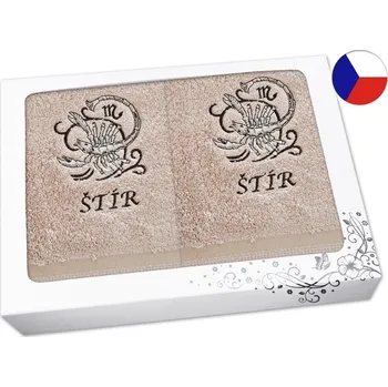 Ručník Luxusní dárková sada ručník + osuška Znamení Štír béžová/hnědá