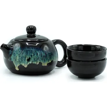 Konvice na čaj AWM Bylinkový Čajový Set s Tmavě Hnědou Glazurou – Hrnek a Dva Šálky 1ks