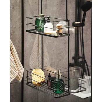 Nábytek Závěsná police do koupelny černá kovová organizér do sprchy koupelnové doplňky Beliani