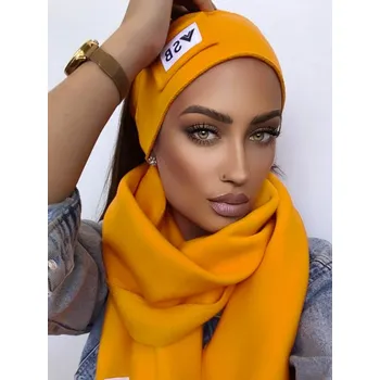 Šála Luxusní teplákový VSB set šál + čelenka hořčicová, VELIKOST UNI