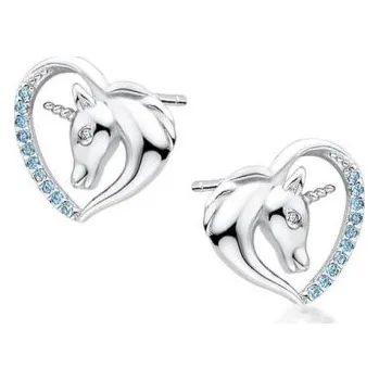 Náušnice Prosperk Stříbrné náušnice srdce s jednorožcem - modrý zirkon S5385