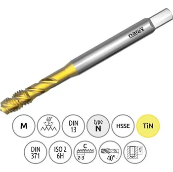Závitořezný nástroj Narex Ždánice 041535118050000 - Závitník strojní M 5,0x0,8mm typ 3044 kód 2060 TiN, lícování ISO2 (6H), DIN 371