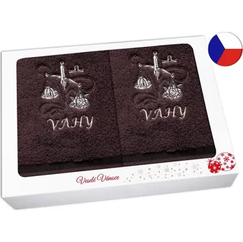 Ručník Vánoční dárková sada ručník + osuška Znamení Váhy hnědá/hnědá