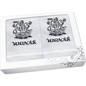 Ručník Luxusní dárková sada ručník + osuška Znamení Vodnář bílá/šedá