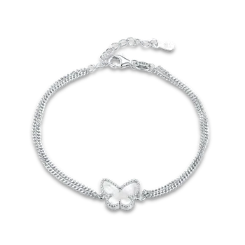 Náramek MINET Stříbrný náramek motýlek s bílou perletí