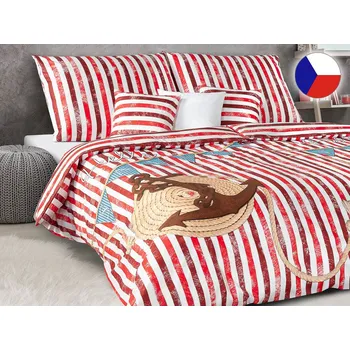 Povlečení Luxusní povlečení satén 70x90, 140x200 GEON Námořnická kotva červená