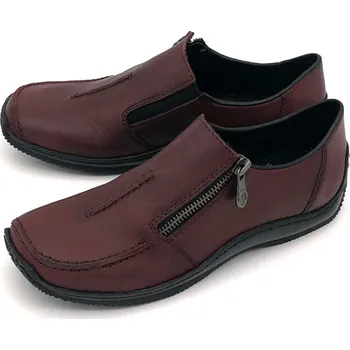 Dámské polobotky Dámské kožené polobotky L1780-35 RIEKER vínové Barva: červená, Velikost: 37