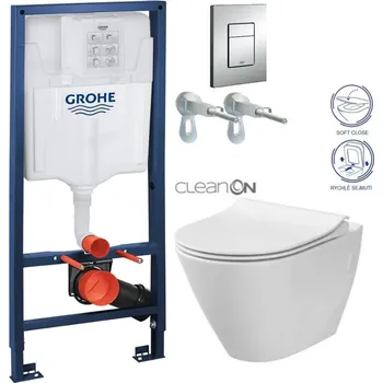 Klozet Rapid SL pro závěsné WC 38528SET s chromovou deskou + WC CERSANIT CLEANON CITY 38772001 CI1