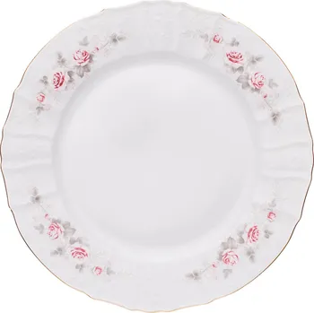 Thun 1794 Talíř mělký, český porcelán, Bernadotte, 25 cm, růže, zlatou linkou, Thun