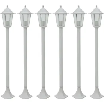 Venkovní osvětlení vidaXL Marketos Zahradní sloupové lampy 6 ks E27 110 cm hliníkové bílé