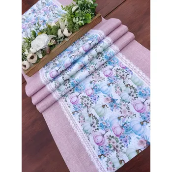 ubrus Běhoun podzimní - pastelové dýně v kombinaci s fialovorůžovou