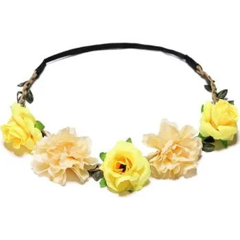 Čelenka Textilní květinová čelenka do vlasů s velkými květy Sytě žlutá