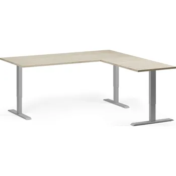 Psací stůl B2B Partner Rohový výškově nastavitelný stůl, 180x180 cm, 3 motory, L/P, šedá podnož, dub přírodní