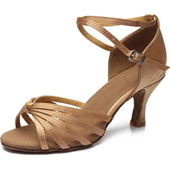 Dámské lodičky Taneční střevíce Jesica s koženou podrážkou - Světle hnědé 40 podpatek 5 cm