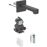 Geberit Brenta nástěnná umyvadlová baterie, 17 cm, napájení z generátoru, pro funkční box pod omítku, bez směšovače, černá mat easy-to-clean (116.275.14.1)