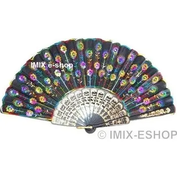 Karnevalový doplněk Vějíř zdobený flitry - více barev Černá s barevným