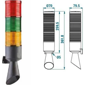Maják LED maják 70 mm se sirénou TERMWH0700