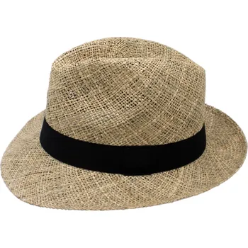 Klobouk Fiebig - Headwear since 1903 Pánský slaměný Bogart klobouk s kratší krempou z mořské trávy s černou stuhou - Fedora Velikost: 57 cm (M)